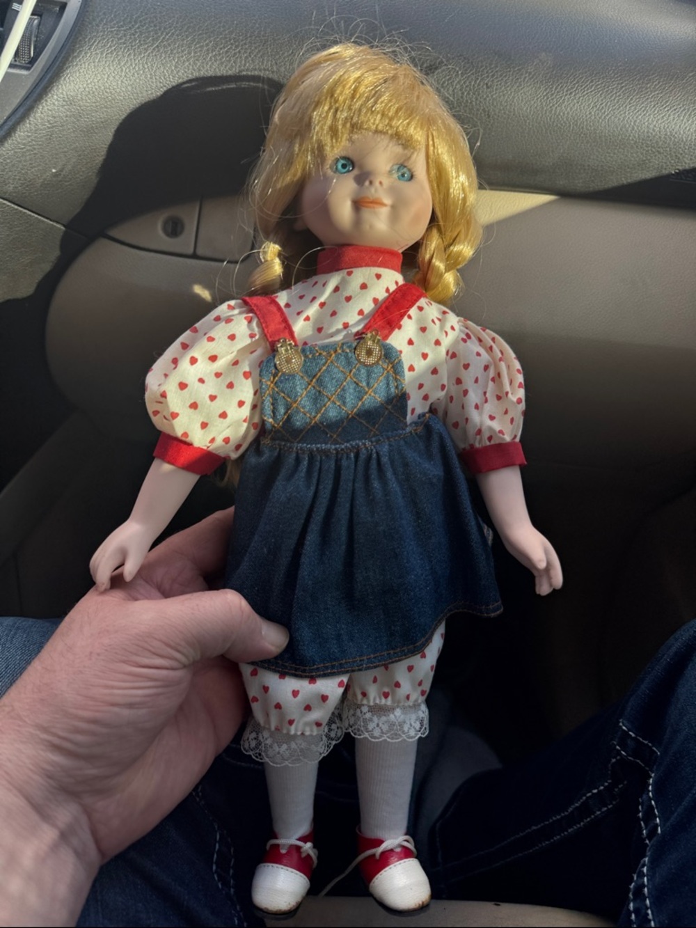 Vintage 15” Heritage Mint Porcelain Classic Girl Doll in Red and Blue Outfit